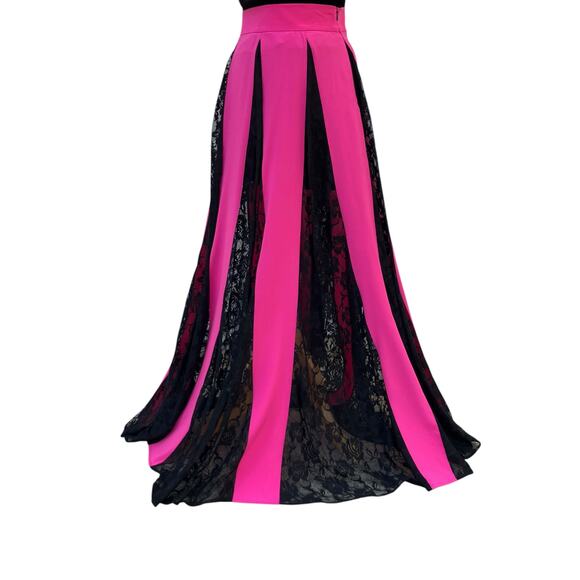 Lace Pink Black Maxi Skirt Sm Striped Paneled Fairy Grunge Witchy Whimsigoth Y2K - Picture 2 of 12
